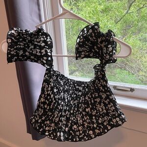 SHEIN Floral Black and White Women's Top